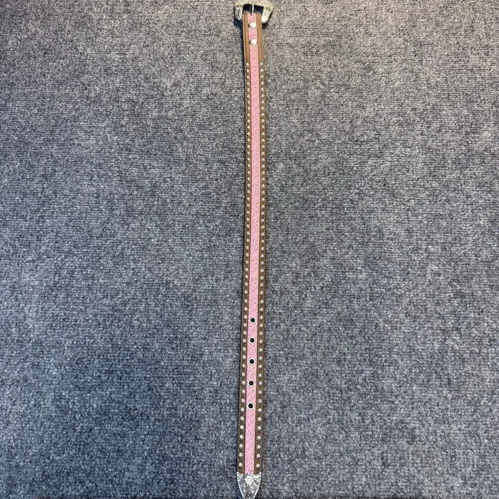 Ariat Pink Studded Leather Western Belt With Silver Tone Buckle Kids Youth 26 in